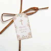 Elegant Pink Boho Floral Baptism Gift Tag