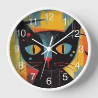 Abstract black cat painting clock