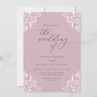 Elegant Vintage Light Mauve Dusty Rose Wedding Invitation