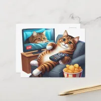 A Cute Couch Potato Cat Watches Television Postcard