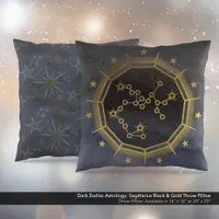 Dark Zodiac Astrology: Sagittarius Black & Gold Throw Pillow