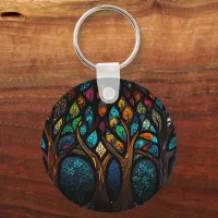 Tree of Life Mosaic Coloured leaves Stained Glass  Keychain