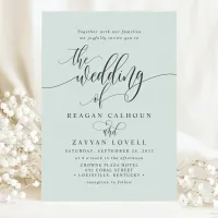 Pastel Mint Simple Modern Script Wedding Invitation