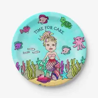 Pesonalized Pink Purple Blonde  Mermaid Birthday Paper Plates