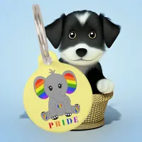 LGBTQ gay pride - cute elephant with rainbow flag Pet ID Tag