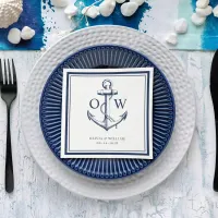 Nautical Navy White Anchor Monogram Wedding Napkins