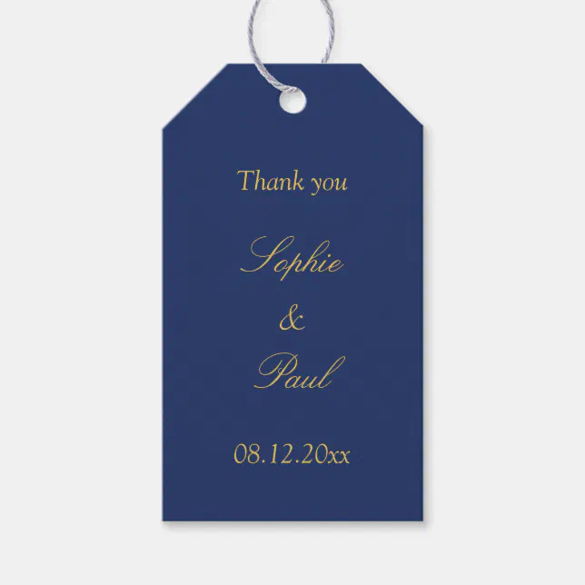 Navy Blue Golden Beige Wedding Favor Thank You Gift Tags