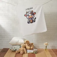 Cute Baby Cow Drinking Boba Kawaii Cartoon  Baby Blanket