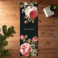 Black Vintage Pink Roses Floral Elegant Style Yoga Mat