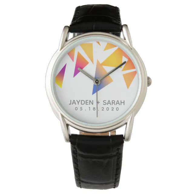 Pastel Triangle Confetti on White Wedding Watch