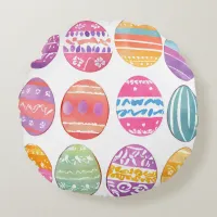 Bright Patterned Round Colorful Easter Eggs Pillow