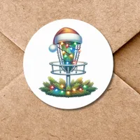 Watercolor Disc Golf Themed Christmas   Classic Round Sticker