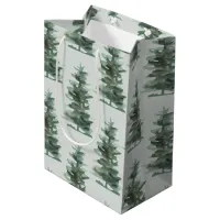 Classic Green Watercolor Pine Tree Medium Gift Bag