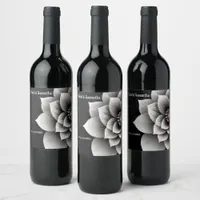 Timeless Elegance: Black & Silver Blossom Wedding  Wine Label