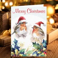 Robins Winter Snow Holly Merry Christmas Holiday Card