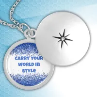 Blue Glitter on White - simple | Locket Necklace