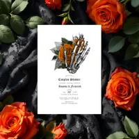 Gothic Skeleton Hand & Orange Rose Couples Shower Invitation