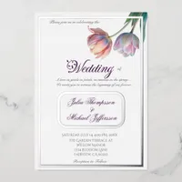 Romantic and Poetic Pastel Tulips Watercolor Foil Invitation