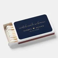 Chic Wedding Favor Modern Monogram Navy Blue Gold Matchboxes