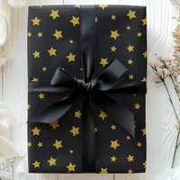 Stars Black Gold Holiday Birthday New Years Wrapping Paper