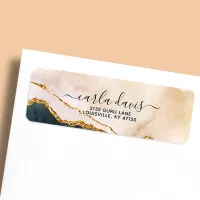 Blush Pink Black Gold Marble Business Address Label