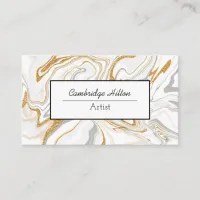 White and Gold Marble Abstract Fluid Art  Business Card