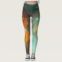 Seventies Orange Abstract Techno Triangles Leggings