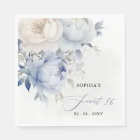 Elegant Modern Dusty Blue Floral Sweet 16 Napkins