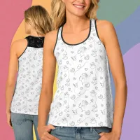 Women Hearts and Butterfly One-Line Art Patterned  Tank Top