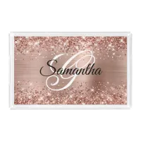 Glittery Rose Gold Foil Fancy Monogrammed Acrylic Tray