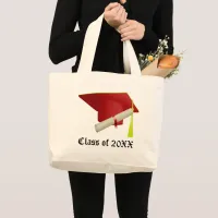 Class of 20XX Graduation Red Cap & Diploma Large Tote Bag