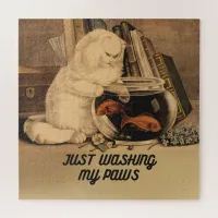 Vintage Cat with Paws in Fishbowl Washing My Paws Jigsaw Puzzle
