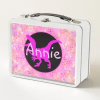 Personalized PInk Dinosaur Hide  Metal Lunch Box