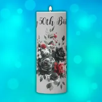 Happy 50th Birthday Red and Black Roses | Pillar Candle