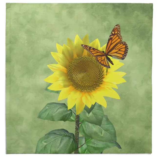 Pretty Yellow Sunflower and Orange Butterfly Napkin