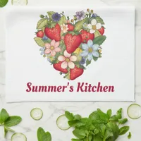 Cute Strawberries and Daisies Heart Kitchen Towel