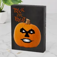 Trick or Treat Jack o' Lantern Sinister Face, ZSSP Wooden Box Sign