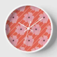 Pink Flowers And Stripes Wall Clock