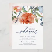 Bridal Shower Orange Blue Peonies Botanical Floral Invitation