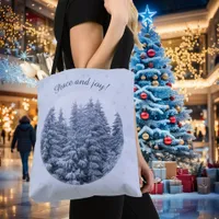 Magical winter forest -  blue, custom  tote bag