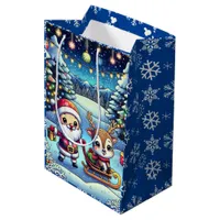 Cute Cartoon Santa and Reindeer Christmas Medium Gift Bag