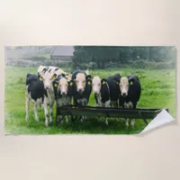 Smile please! Cute cows Beach Towel