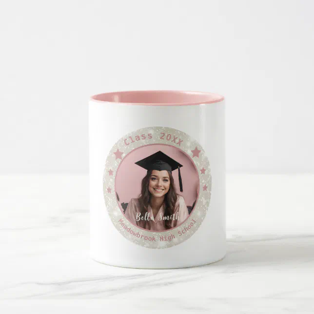 Modern Glitter Photo Pink Graduation  Mug