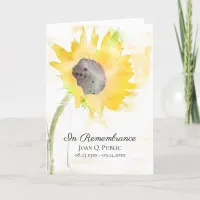 Yellow Sunflower Watercolor Funeral Folded Program