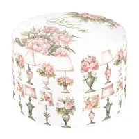 Cottage Lamps and Roses Round Pouf