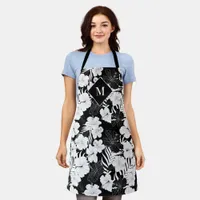 Hawaiian Floral Black and White Tropical Monogram Apron