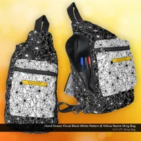 Daisy Wildflower Black White Pattern Yellow Name Sling Bag