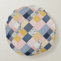 Pretty Patchwork Effect Boho Pattern Country Style Round Pillow