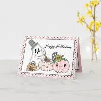 Pink Halloween Whimsical Pumpkins and Boo Card