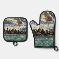 Abstract Caribbean Beach Brick Art Oven Mitt & Pot Holder Set